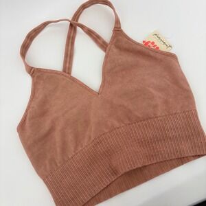 FP Movement Free People Good Karma V-Neck Crop Crisscross Bra Desert Dune M/L